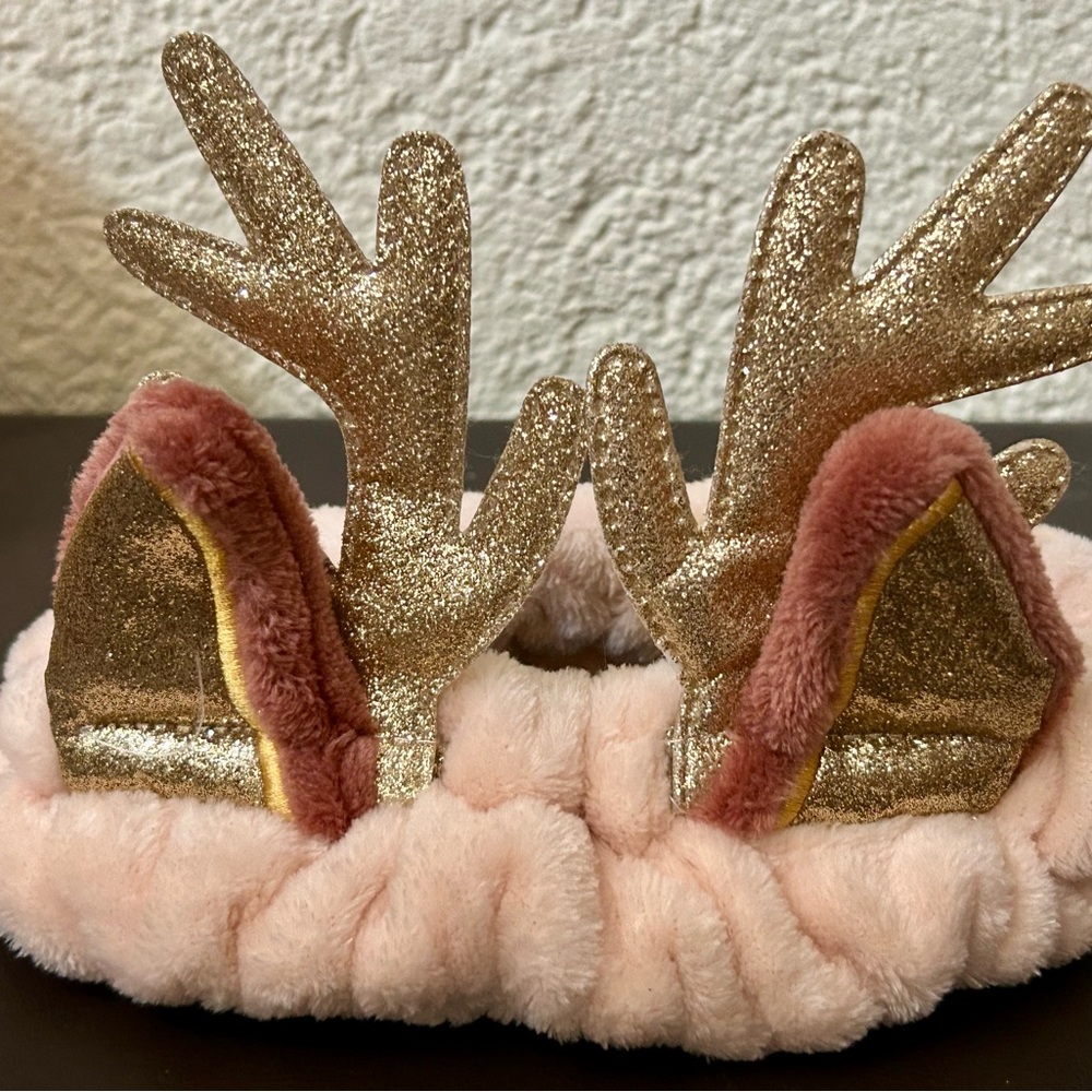 Glittery Gold and Pink Reindeer Antler Spa Day Headband